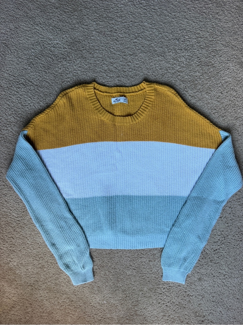 Hollister Co. Colorblock Crewneck Sweater - Mustard & Light Blue